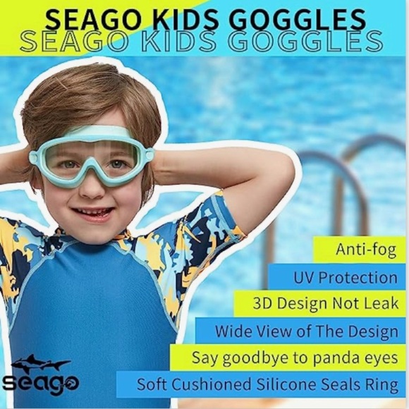 New Seago Swim Goggles, Nose Clips, Ear Plugs & Speedo Arm Bands For Kids - Picture 3 of 16
